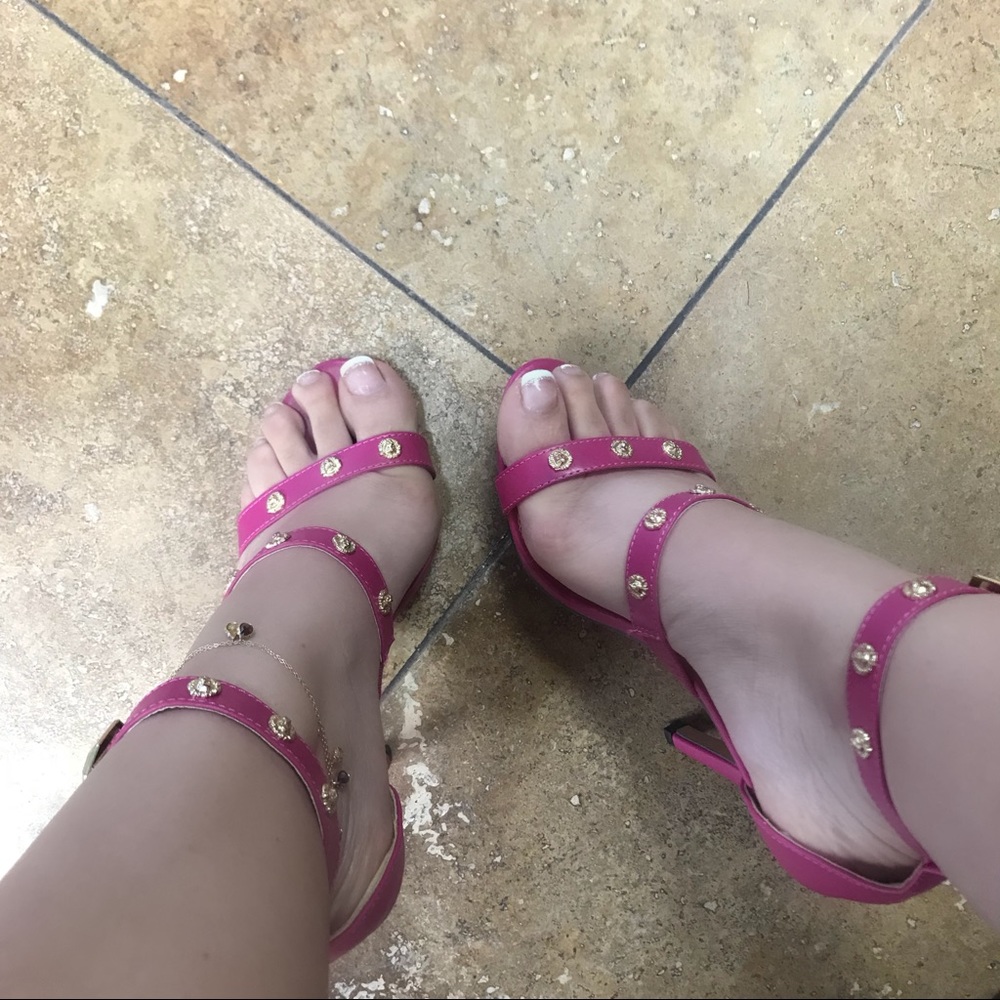 Pink strappy heels
